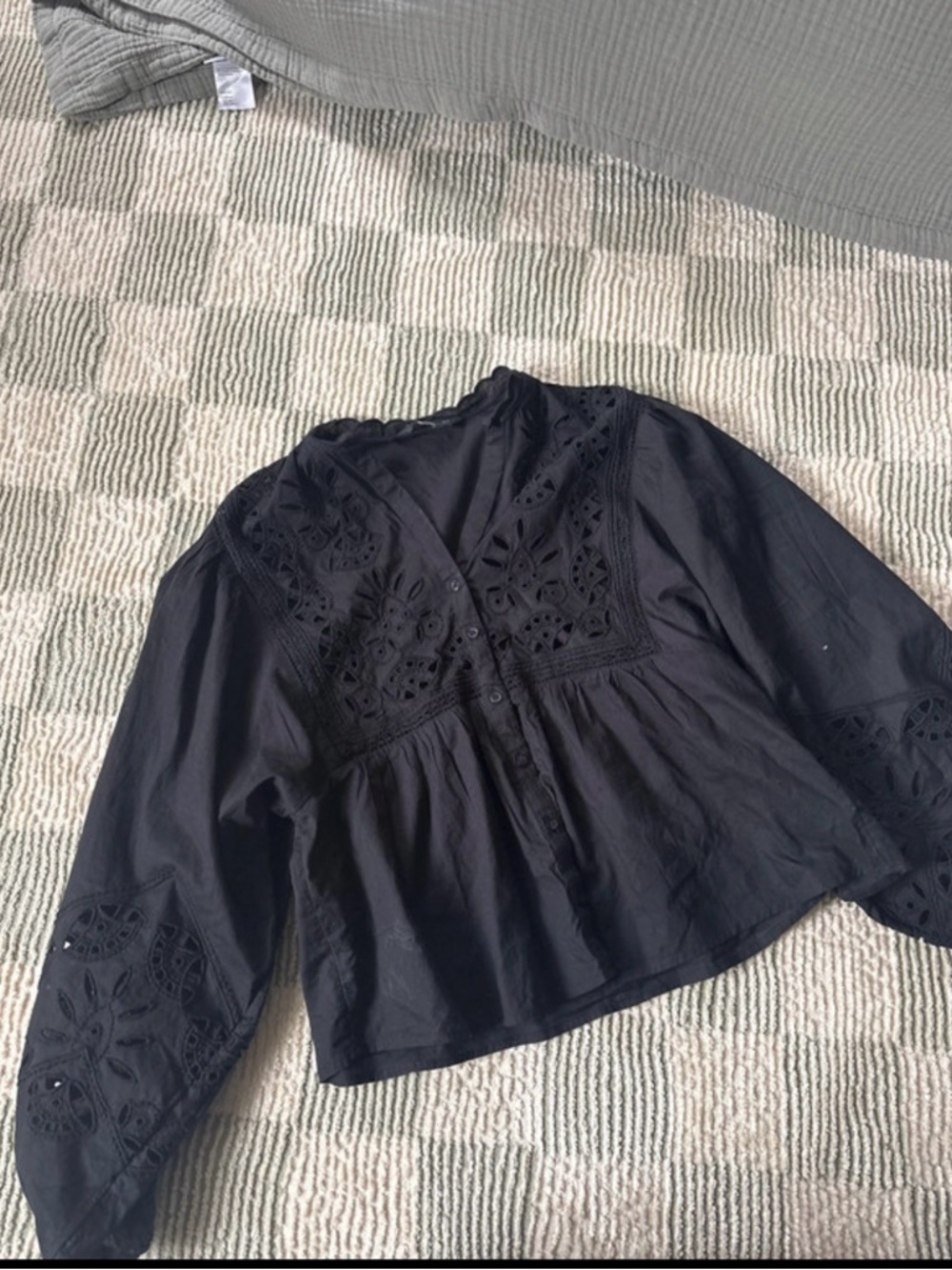 Black Eyelet Peasant Blouse - Women